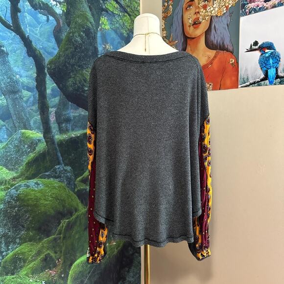 we the free mixed print thermal top -- boho balloon sleeve free people - Picture 6 of 7